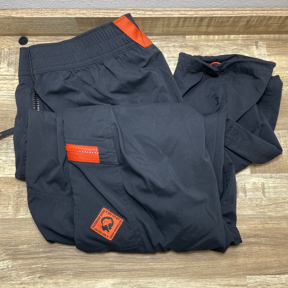 Outdoor Afro x REI Co-op Mens Black Orange Hiking Trail Pants 34x32 Stretch